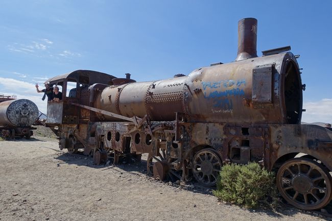 At the Train Cemetery - since Bolivia has lost access to the sea to Chile, no trains are needed for salt transport anymore...