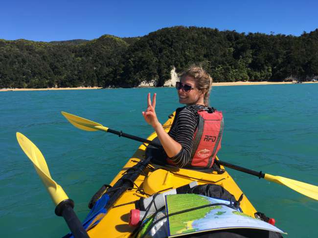 Lisa in the kayak on the way to Abel Tasman National Park