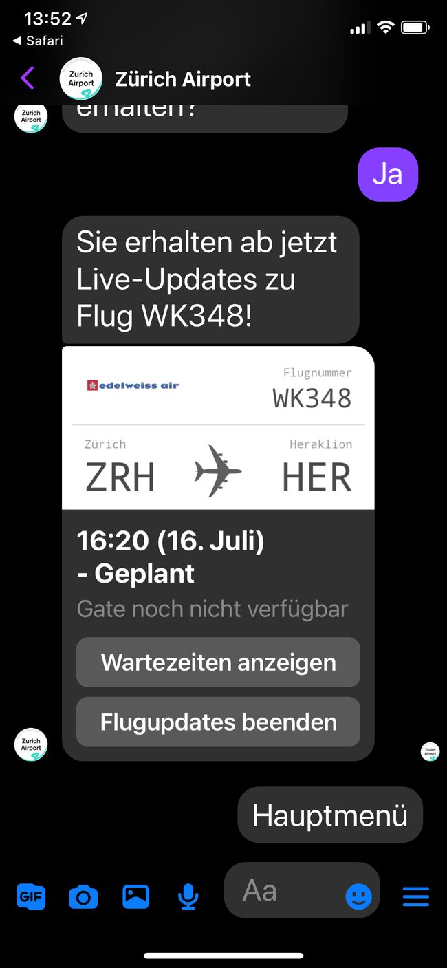 App vom Flughafen Zürich. Mega praktische Sache!