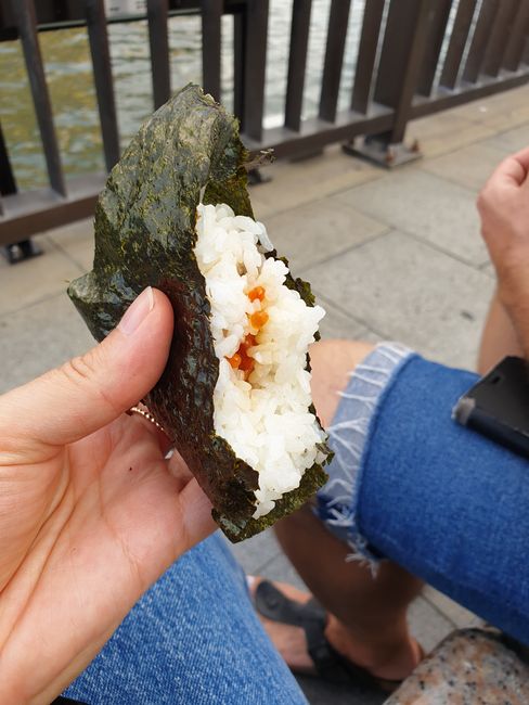 Instead of sandwiches or similar, every small supermarket has filled rice in a nori leaf for when you're a little hungry