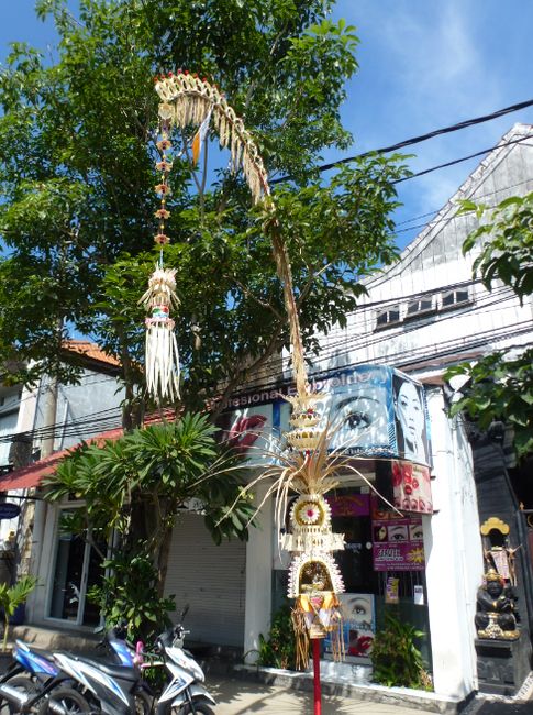 Traditional Balinese penjors along the streets