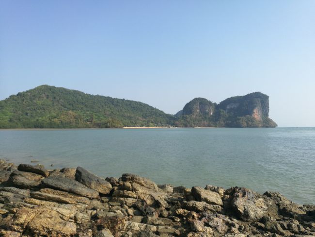View of a rock and a bay.