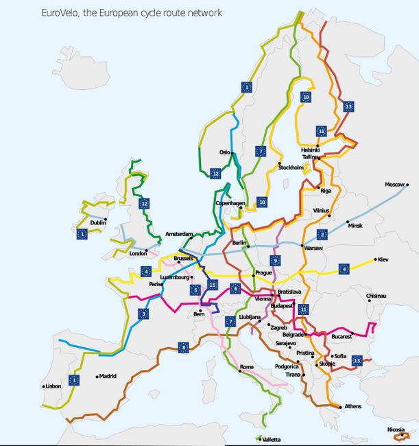 Eurovelo cycle routes @Copyright Wikipedia