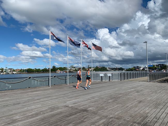 Despite the special circumstances, you can still find many joggers, walkers, and cyclists along the Brisbane River.