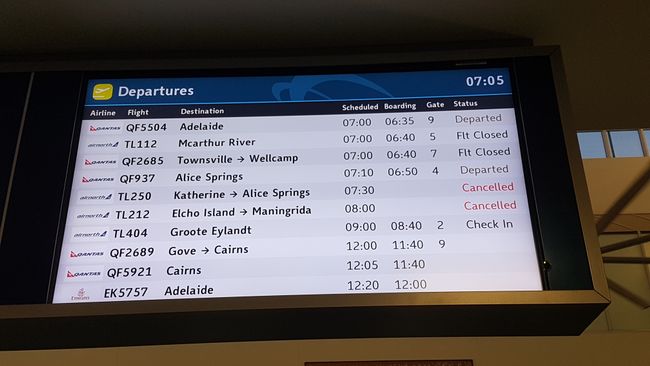 Mein Gastgeber Sean hat mich am Flughafen morgens abgesetzt. Es ging nach Groote Eylandt, um dort nun zu arbeiten. 