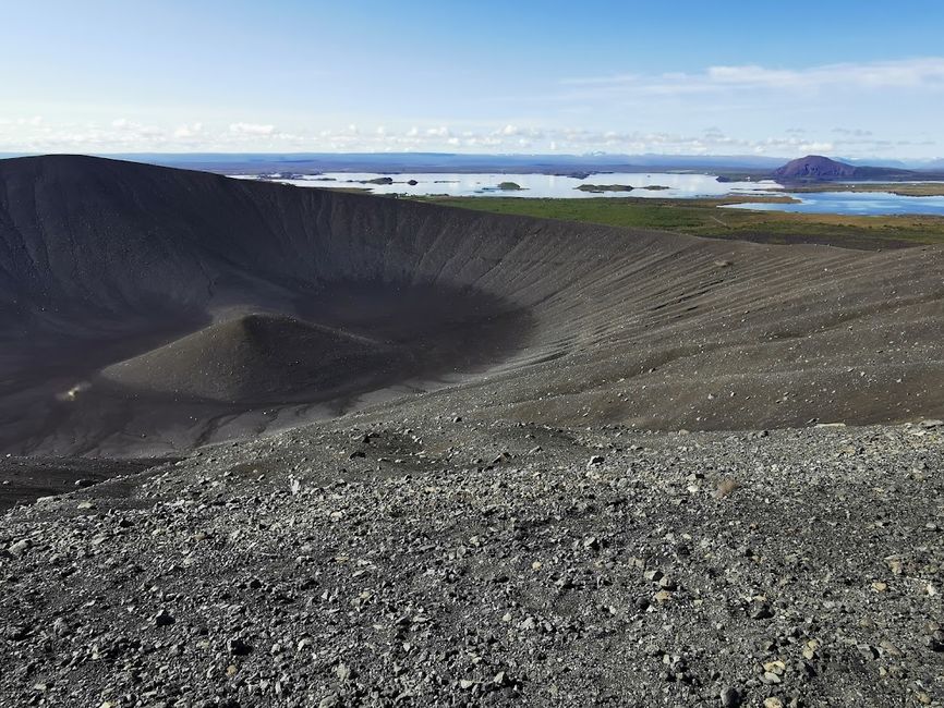 View of the Hverfall crater with Myvatn in the background