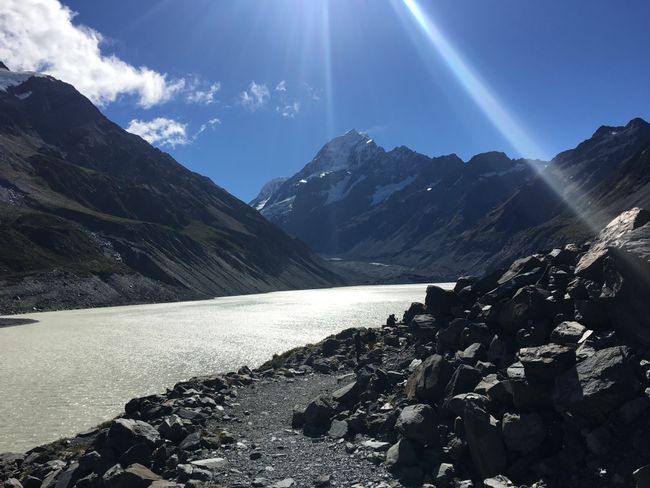 Hooker Valley Track - At the end of the river, you can see the glacier
