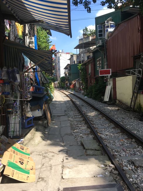 Railroad tracks cutting through Hanoi