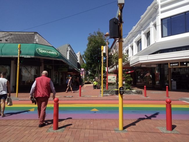 Entrance to Cuba Street (watch out for the 'crosswalk' man)