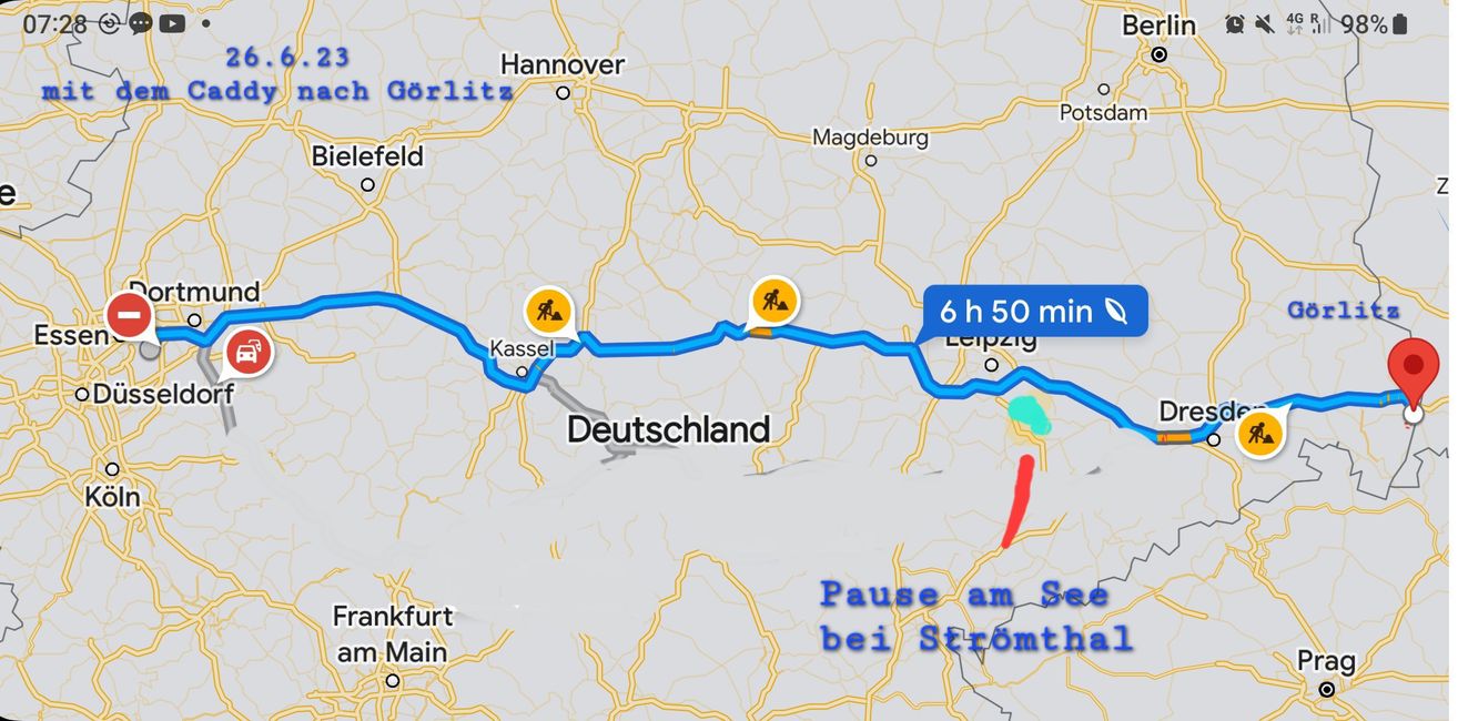 1. Etappe 670 km bis Görlitz 