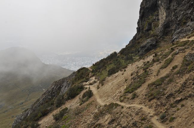 The path runs along steep slopes