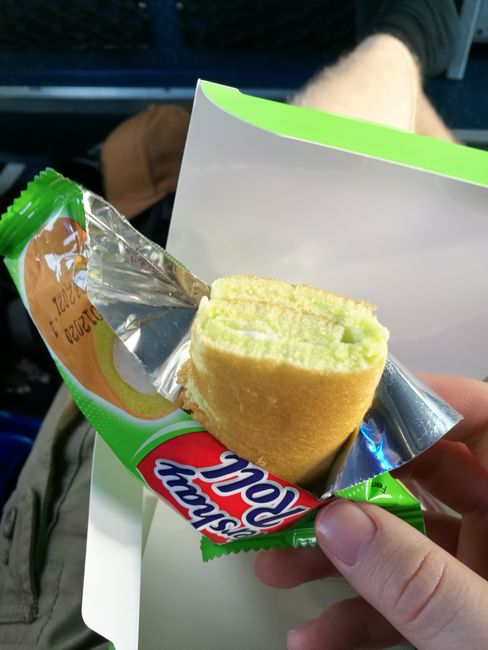 The served 'breakfast' on the bus.