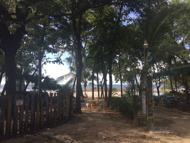 Blick auf den Strand von Tamarindo von einem Cafe aus