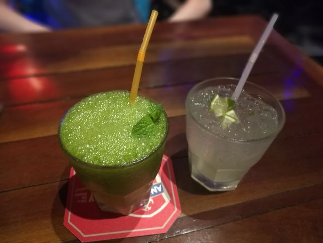 Our drinks, a frog shake and a Caipirinha.