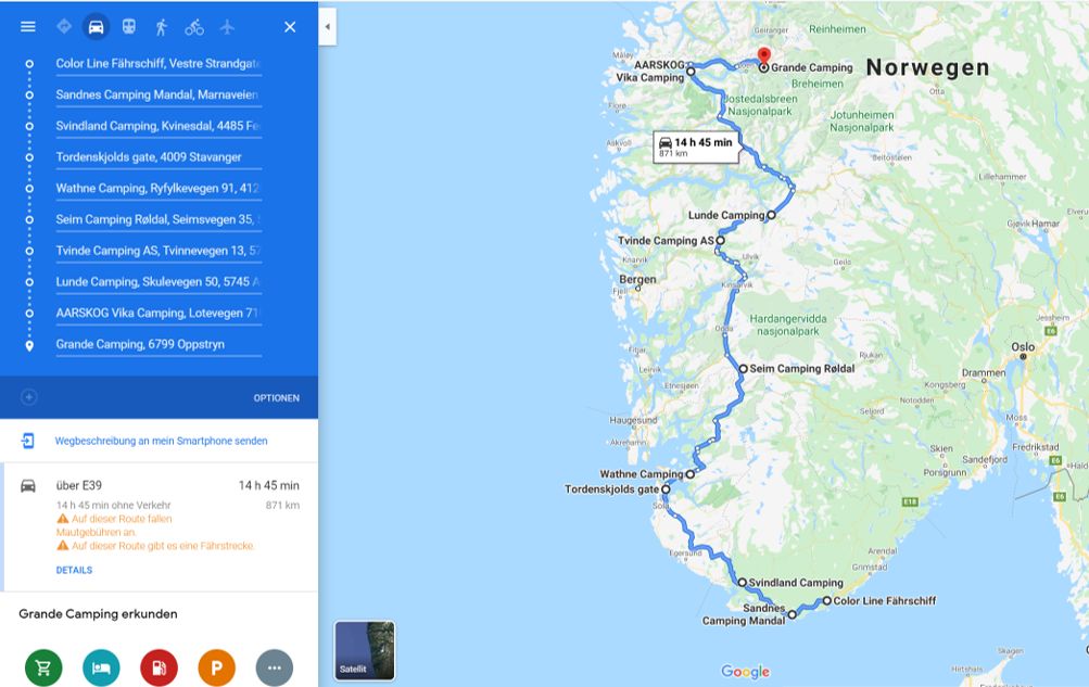 Unsere Norwegen Route 1.