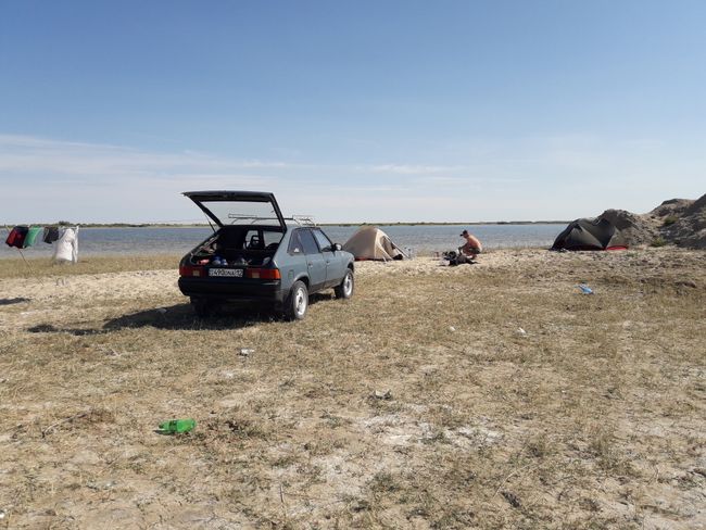 campsite at the lake near Kulsary