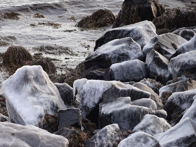 Vereiste Steine im eiskalten Fjord