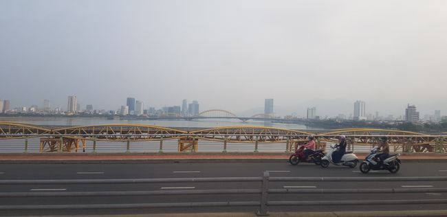 The dragon bridge of Da Nang in the background, by the way it spits fire in the evening!!