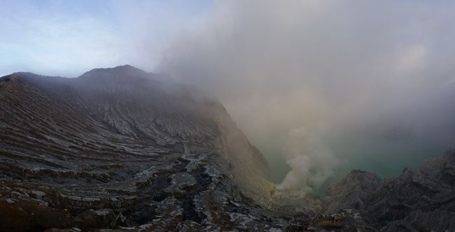 View of the Ijen crater and the crater lake