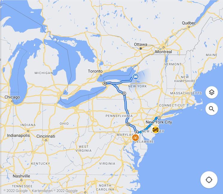 Overview of our current travel route