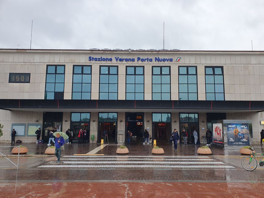 Verona Train Station in continuous rain