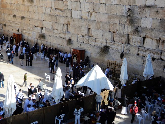 View from above of the holy activity in front of the Western Wall