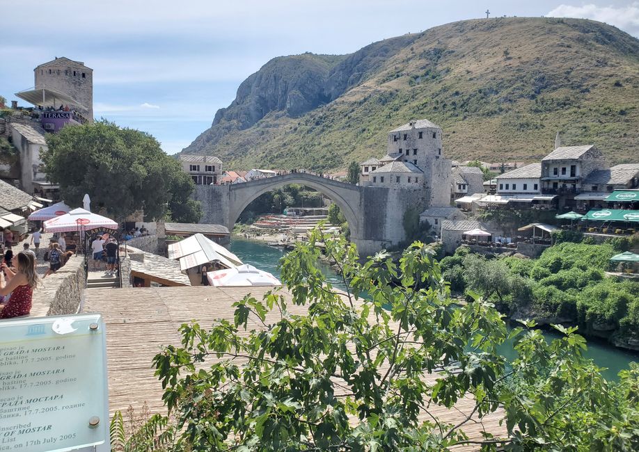 Old Bridge in Mostar, with the Bazaar on the left