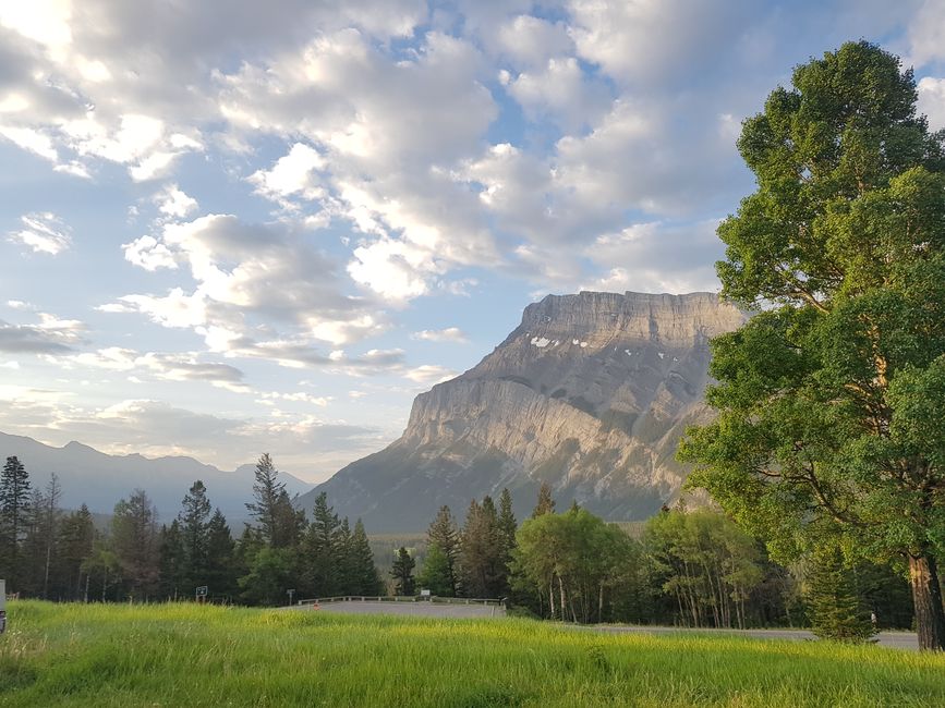 Mountain rundle touched by the first rays of sun
