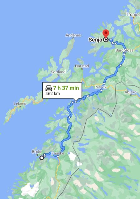 Saltstraumen -Senja, 460 km, 8-hour drive