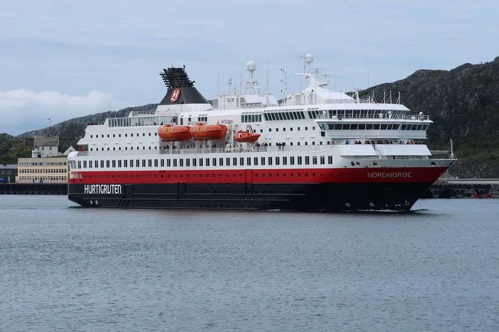 The Hurtigruten ship entering the port of Bodo, which I will now continue my journey with.
