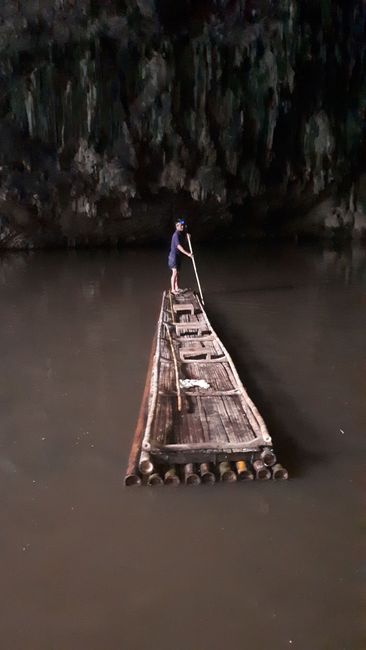 Bamboo floating boat in the cave