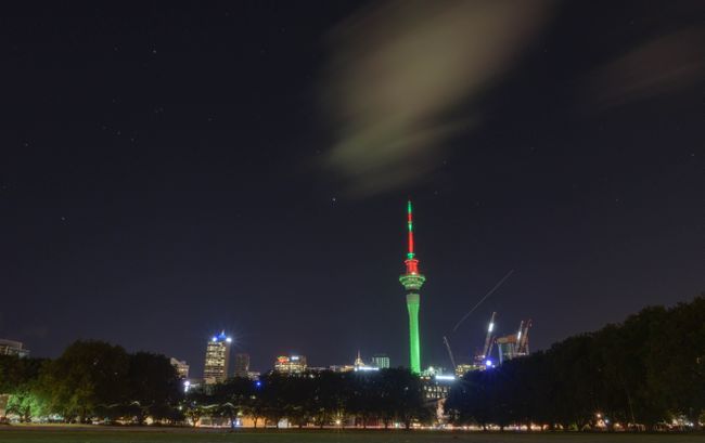 The Skytower in Christmas colors