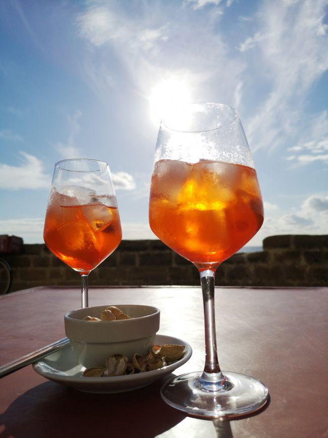 Aperol Spritz in the sun by the sea.