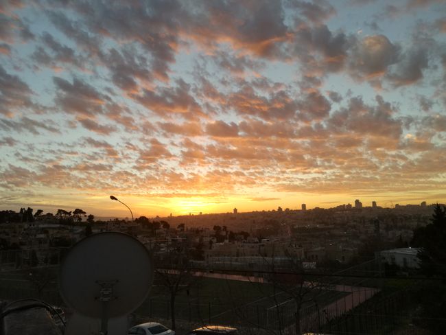 New roof, new life. The sunset over Jerusalem. January 2019