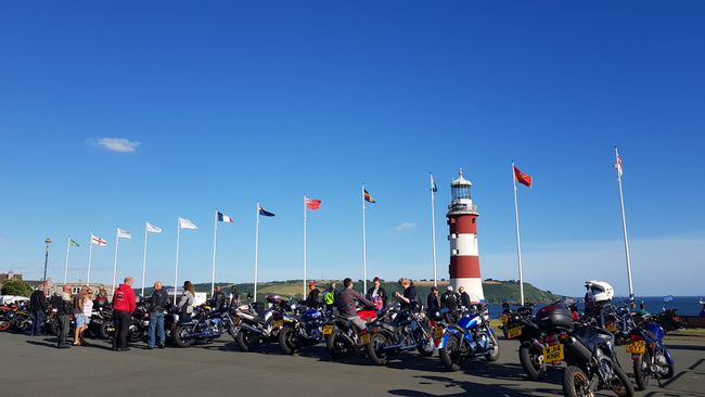 Motorcycle and classic car meeting on the Hoe promenade
