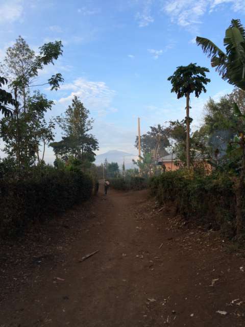 my street with Mount Meru in the background