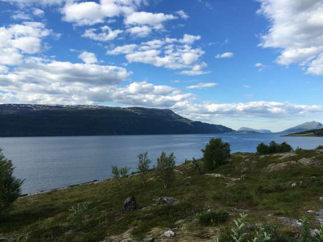 Dem Fjord entlang wieder zurück ... im Hintergrund der Pass vom Vortag ...