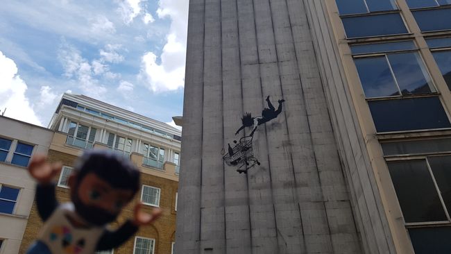 Banksy's 'Falling Shopper', unfortunately 'If Graffiti Changed Anything' was not visible...