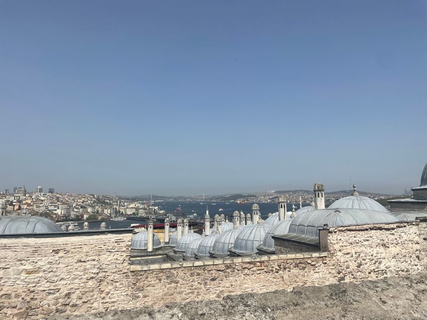 Blick auf Istanbul und den Bosporus vom Garten der Süleymaniye Moschee
