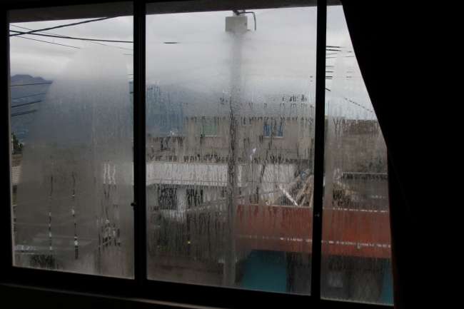 This is what my room window looks like in the morning - behind it would be the view of the Pichincha