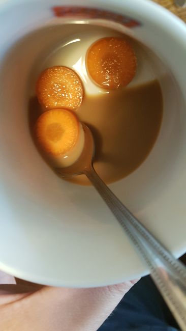 30.04.2019: Bude geputzt und zum Frisbee (Bild: wenn man Karotten schneidet und diese im Kaffee landen dabei).
