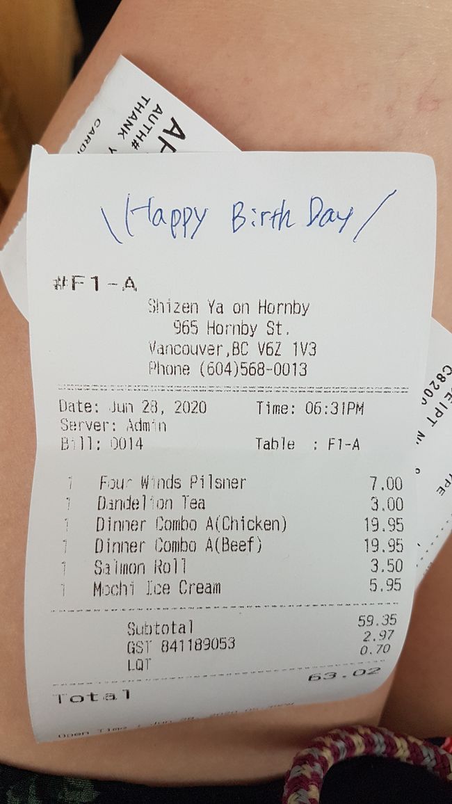 The bill with Happy Birthday note :)