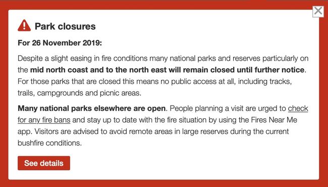 Warning on the national website