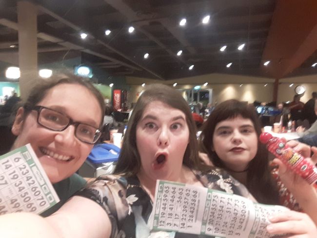 I, Genevieve and her sister at a Bingo's Night in Sudbury - unfortunately, we were not very lucky