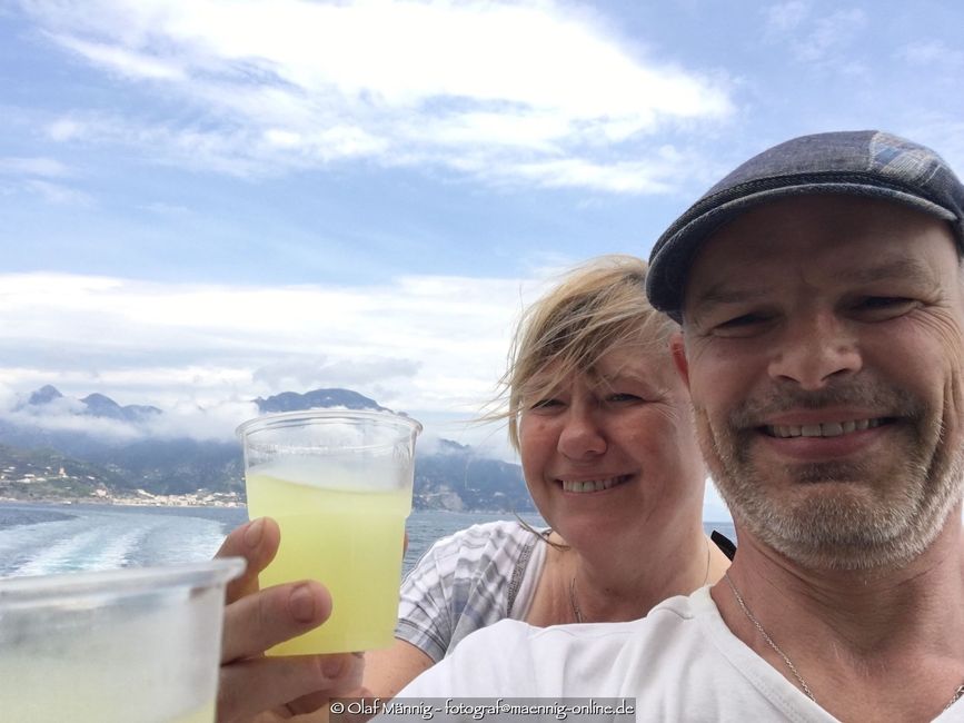 Limoncello on the boat in front of the Amalfi Coast... :-)