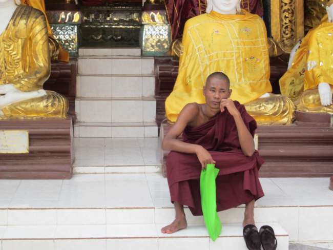 Verträumter Buddhist in der Swedagon Pagode