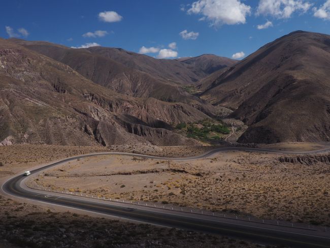 The road winds up the Andes