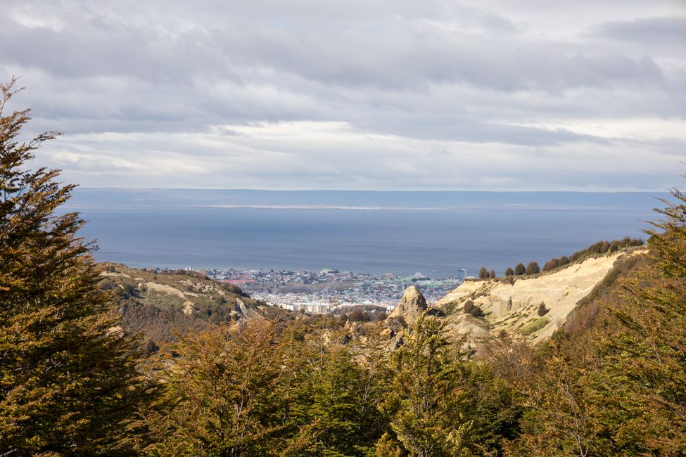 View over Punta Arenas in the background and former gold mining area in the foreground