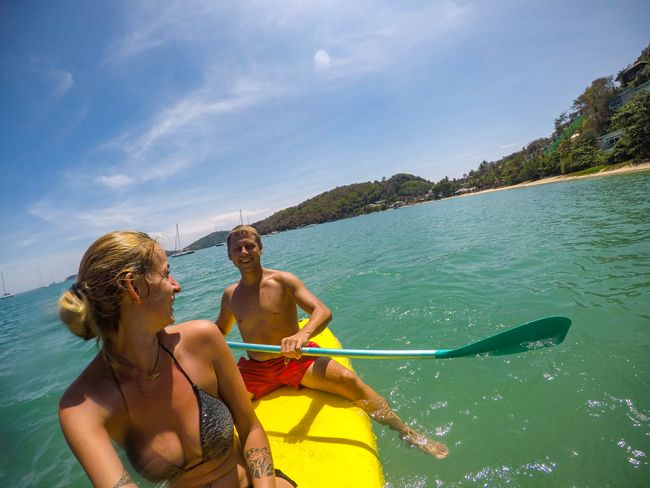 Having fun with the stand-up paddleboard