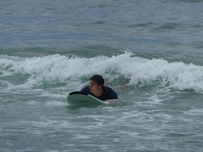 Andi struggling in the waves